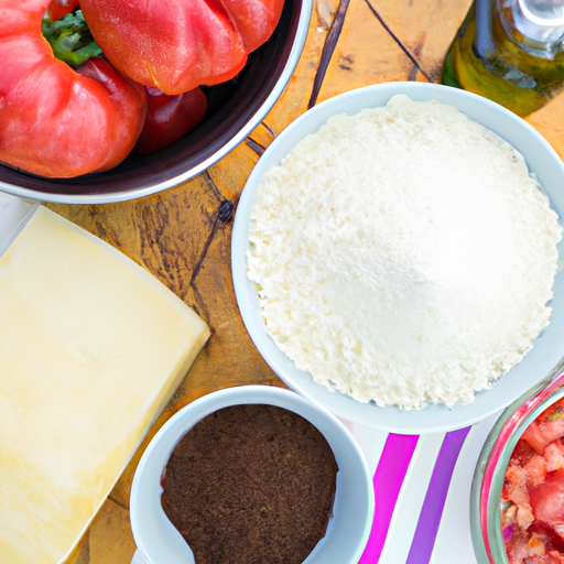 Fresh ingredients including cheese, tomatoes, and herbs for making Dutch oven pizza.